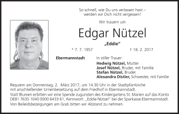 Anzeige von Edgar Nützel von MGO