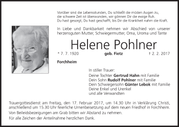 Anzeige von Helene Pohlner von MGO