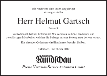 Anzeige von Helmut Gartsch von MGO