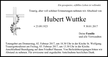 Anzeige von Hubert Wuttke von MGO