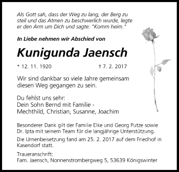 Anzeige von Kunigunda Jaensch von MGO