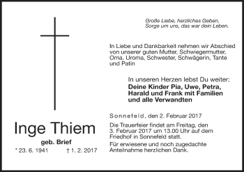 Anzeige von Inge Thiem von MGO