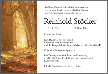 Anzeige von Reinhold Stöcker von MGO