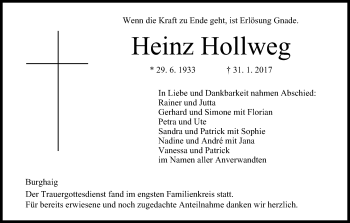 Anzeige von Heinz Hollweg von MGO