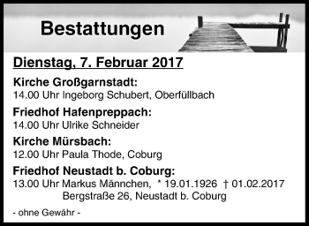 Anzeige von Bestattungen vom 07.02.2017 von MGO