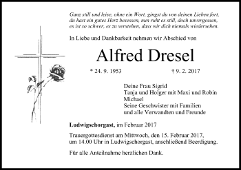 Anzeige von Alfred Dresel von MGO