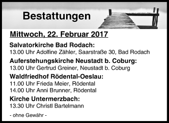 Anzeige von Bestattungen vom 22.02.2017 von MGO