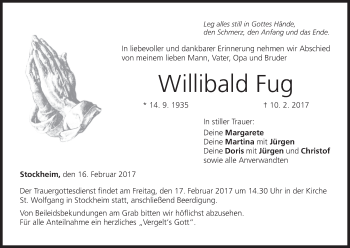 Anzeige von Willibald Fug von MGO
