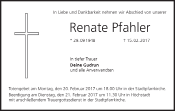 Anzeige von Renate Pfahler von MGO