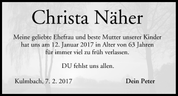 Anzeige von Christa Näher von MGO