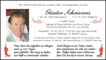 Anzeige von Günter Schrievers von MGO