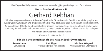 Anzeige von Gerhard Rebhan von MGO