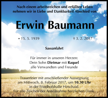 Anzeige von Erwin Baumann von MGO