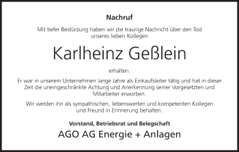 Anzeige von Karlheinz Geßlein von MGO