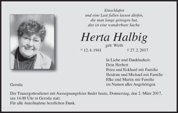 Anzeige von Herta Halbig von MGO
