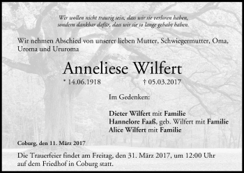 Anzeige von Anneliese Wilfert von MGO