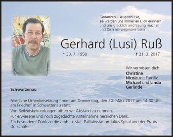Anzeige von Gerhard Lusi Ruß von MGO