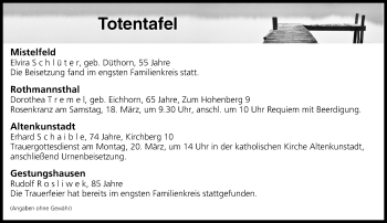 Anzeige von Totentafel vom 17.03.2017 von MGO