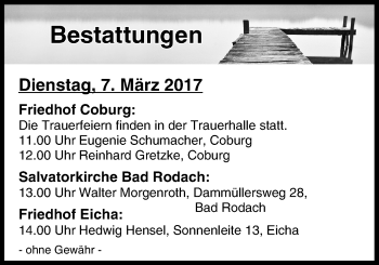 Anzeige von Bestattungen vom 07.03.2017 von MGO