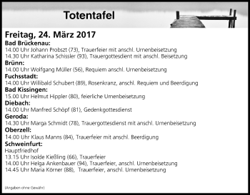 Anzeige von Totentafel vom 24.03.2017 von MGO