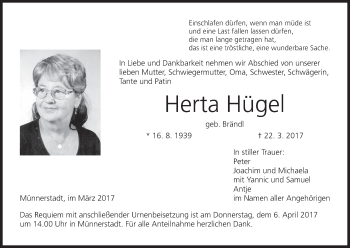 Anzeige von Herta Hügel von MGO