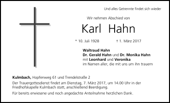 Anzeige von Karl Hahn von MGO