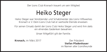 Anzeige von Heiko Steger von MGO