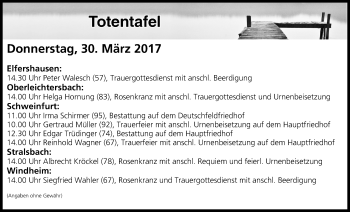 Anzeige von Totentafel vom 30.03.2017 von MGO