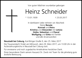 Anzeige von Heinz Schneider von MGO
