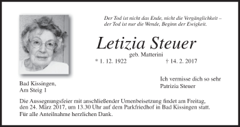 Anzeige von Letizia Steuer von MGO