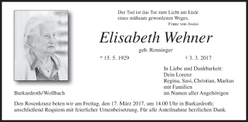 Anzeige von Elisabeth Wehner von MGO