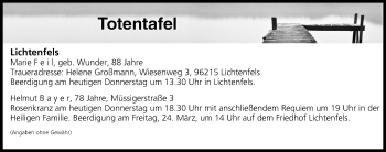 Anzeige von Totentafel vom 23.03.2017 von MGO