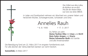 Anzeige von Annelies Rauh von MGO
