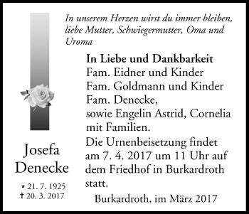 Anzeige von Josefa Denecke von MGO