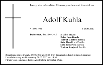 Anzeige von Adolf Kuhla von MGO