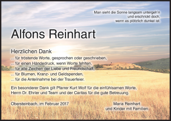 Anzeige von Alfons Reinhart von MGO