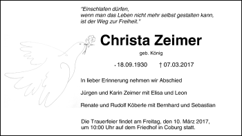 Anzeige von Christa Zeimer von MGO