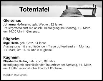 Anzeige von Totentafel vom 11.03.2017 von MGO