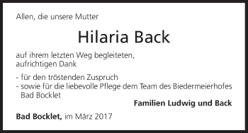 Anzeige von Hilaria Back von MGO