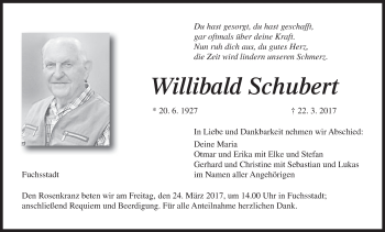 Anzeige von Willibald Schubert von MGO