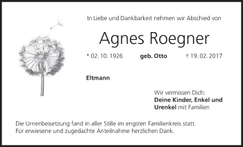 Anzeige von Agnes Roegner von MGO