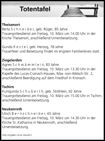 Anzeige von Totentafel vom 09.03.2017 von MGO
