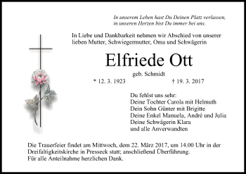 Anzeige von Elfriede Ott von MGO