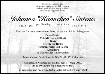 Anzeige von Johanna Sintenis von MGO