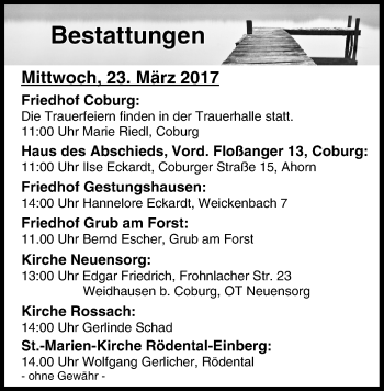 Anzeige von Bestattungen vom 23.03.2017 von MGO