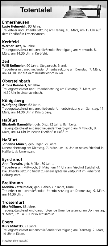 Anzeige von Totentafel vom 07.03.2017 von MGO