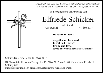 Anzeige von Elfriede Schicker von MGO