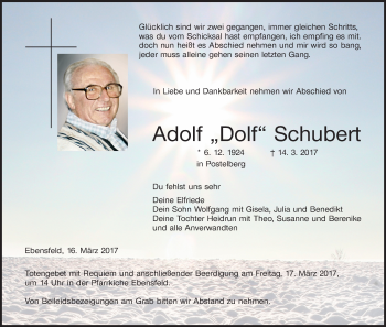 Anzeige von Adolf Schubert von MGO