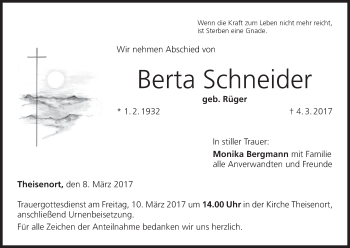 Anzeige von Berta Schneider von MGO
