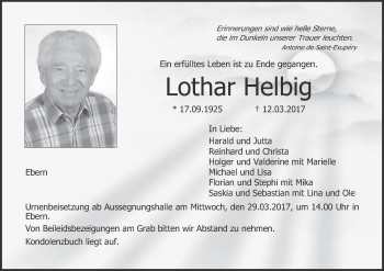Anzeige von Lothar Helbig von MGO